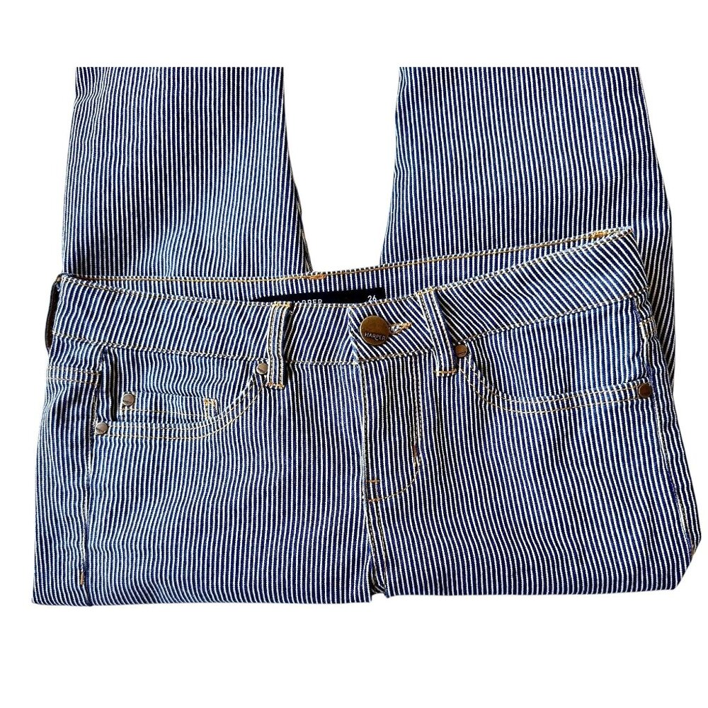 Harper Jeans Size 26 Pin Striped Navy White Skinny Straight Leg Mid Rise Cotton - Picture 5 of 12